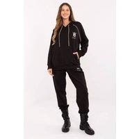 Love Lace Women's Cotton Zip Hoodie Tracksuit Set with Pockets Style 218619 in Black