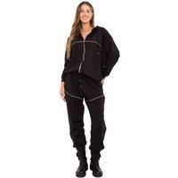 Love Lace Women's Cotton Zip Hoodie Tracksuit Set with Tie Pants in Black