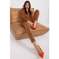Love Lace Women's Velour Zip Hoodie & Jogger Set in Brown | Size: Small