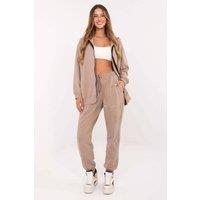 Love Lace Women's Cotton Elastane Zip Hoodie Tracksuit Set in Beige