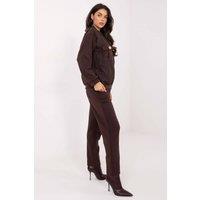 Love Lace Women's Quilted Viscose Zip Hoodie & Tapered Pants Set in Brown