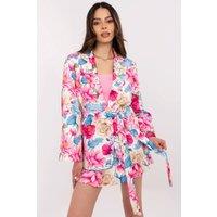 Love Lace Women's Floral Blazer & Tie Belt Shorts Set in Pink