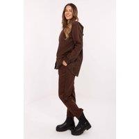 Love Lace Women's Casual Hoodie & Lace Detail Pants Set in Brown