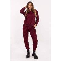 Love Lace Women's Lace Trim Hoodie & Tapered Pants Set in Red