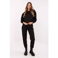 Love Lace Women's Lace Rhinestone Hoodie & Tapered Pants Set in Black
