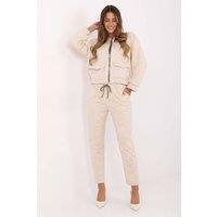 Love Lace Women's Embroidered Zip Hoodie Tracksuit Set Style 220058 in Beige