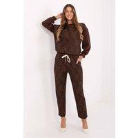 Love Lace Women's Stylish Lace Bead Hoodie & Tapered Pants Set in Brown