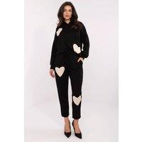 Love Lace Women's Casual Heart Patch Hood Tracksuit Set in Black
