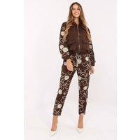 Love Lace Women's Zip Hoodie Trackpants Set with Embroidery in Brown