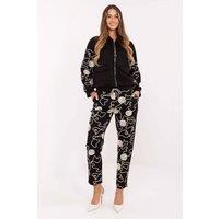 Love Lace Women's Embroidered Zip Hoodie Tracksuit Set in Black