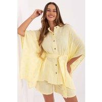 Love Lace Women's Muslin Embroidered Shirt & Shorts Set in Yellow | Size: S/M