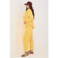 Love Lace Women's Cotton Elastane Hoodie & Pants Tracksuit Set in Yellow