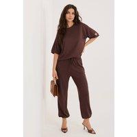 Love Lace Women's Viscose Elastane Crew Sweat Set with Pants in Brown | Size: S/M