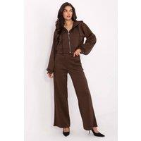 Love Lace Women's Jet Stone Zip Hoodie Wide Leg Sweat Set in Brown