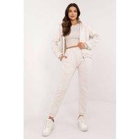 Love Lace Women's Melange Cotton Elastane Hooded Sweat Set in Beige