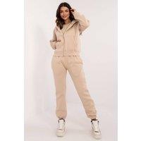 Love Lace Women's Melange Cotton Elastane Zip Hoodie Set in Beige