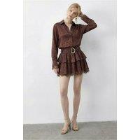 Bianco Lucci Women's Leopard Print Shirt Dress with Belt in Chocolate | Size: Medium