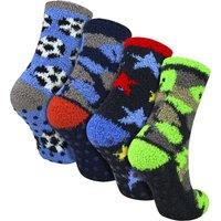 Sock Snob Boy's 4 Pack Slipper Socks Warm Cosy Non Slip Soft Comfortable Socks in Blue | Size: 4-6 Years