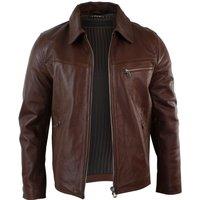 TruClothing Men's Classic Real Leather Collar Box Jacket in Brown | Size: 5XL