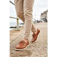 Thomas Blunt Men's Men's Lace-Up Leather Boat Shoe with Contrast Lace Detail in Tan | Size: 12