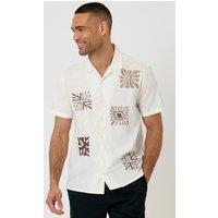threadbare Men's Patch Embroidered Cotton Short Sleeve Shirt in Natural | Size: Large