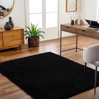Livabliss Moda Shag-Solid Color Blue Beige Pink Grey Soft Plush Pile Living Bedroom Rug in Black | Size: 120 cm diameter