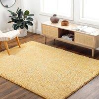 Livabliss Moda Shag-Solid Color Blue Beige Pink Grey Soft Plush Pile Living Bedroom Rug in Yellow | Size: 120 cm diameter