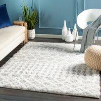 Livabliss Urban Shag-Geometric Beige Blue Pink Grey Soft Plush Pile Living Bedroom Rug in Light Grey | Size: 60 cm x 90 cm