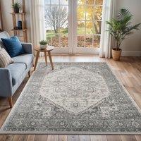 Livabliss Chester-Vintage Grey White Traditional Boho Living Dining Bedroom Rug | Size: 80 cm x 150 cm