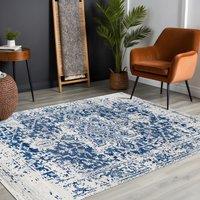 Livabliss Harput-Vintage Grey Blue Orange White Traditional Boho Living Rug in Navy | Size: 80 cm x 150 cm