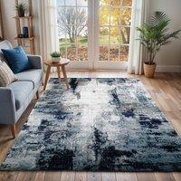 Livabliss Wanderlust-Abstract Blue Grey Black Modern Marble Living Dining Bedroom Rug in Navy | Size: 80 cm x 150 cm