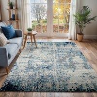Livabliss Sunderland-Abstract Blue Grey Modern Marble Living Dining Bedroom Rug in Navy | Size: 80 cm x 150 cm