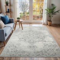 Livabliss Monaco-Vintage Grey Ivory Traditional Boho Living Dining Bedroom Rug in Cream | Size: 80 cm x 150 cm