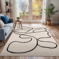 Livabliss Pisa-Modern Off-White Black Living Dining Bedroom Rug in Beige | Size: 80 cm x 150 cm
