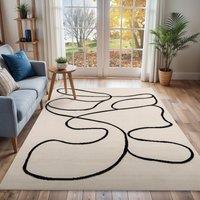Livabliss Pisa-Modern Off-White Black Living Dining Bedroom Rug in Beige | Size: 80 cm x 220 cm
