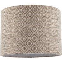 Happy Homewares Unique Aztec Designed Drum Lamp Shade in Dark Taupe & White Linen | Size: 10 inches