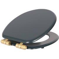 Harbour Housewares Wooden Soft Close Toilet Seat with Gold Hinges in Blue