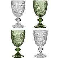 Dibor Set of 4 Vintage Luxury Spring Summer Green & Clear Drinking Wine Glass Wine Goblets Wedding Gift 310ml | Size: 4 Pack