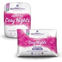Slumberdown Cosy Nights 10.5 Tog All Year Round Duvet With 2 Pillows in White | Size: King