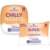 Slumberdown Chilly Nights 15 Tog Winter Duvet With 2 Super Support Pillows in White | Size: Double