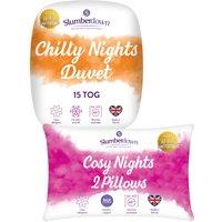 Slumberdown Chilly Nights 15 Tog Duvet, 2 Cosy Nights Pillows in White | Size: King