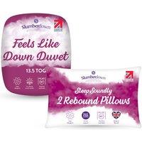 Slumberdown Feels Like Down 13.5 Tog Duvet with 2 Rebound Pillows in White | Size: Super King