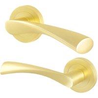 AFIT Satin Brass Fire Door Handles Round Rose Internal 1 Pair Novi in Gold | Size: 150mm x 150mm