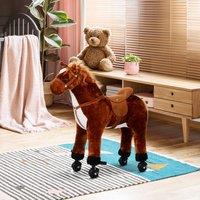 HOMCOM Kids Walking Ride on Horse Toy Plush Walk Pony with Wheels Sound in Brown