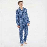 MyShoeStore Men's Men's Brushed Cotton Check Pyjama Set Nightwear in Blue | Size: 2XL