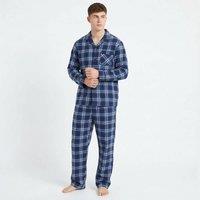 MyShoeStore Men's Men's Brushed Cotton Check Pyjama Set Nightwear in Navy | Size: Large