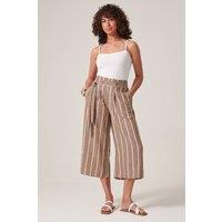 Klass. Women's Striped Wide Leg Cropped Trousers in Brown | Size: 20