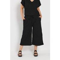 Yours Women's Bubble Textured Cropped Trousers in Black | Size: 14
