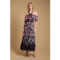 Oasis Women's Bow Detail Halter Neck Bardot Dress in Black | Size: 8