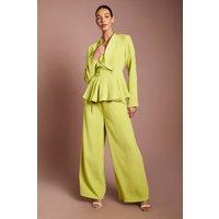Coast Women's Pleated Waistband Satin Wide Leg Trouser in Lime | Size: 14